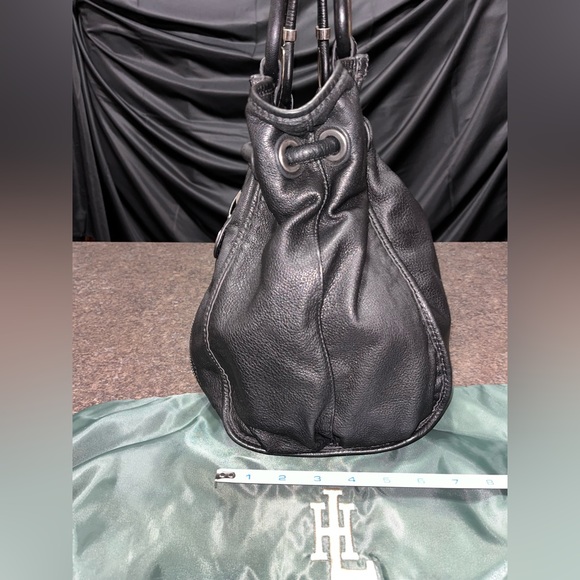 Lockheart Black Leather Purse Bag Satchel Rocker Metal Hardware Zippers Pockets - Picture 5 of 16